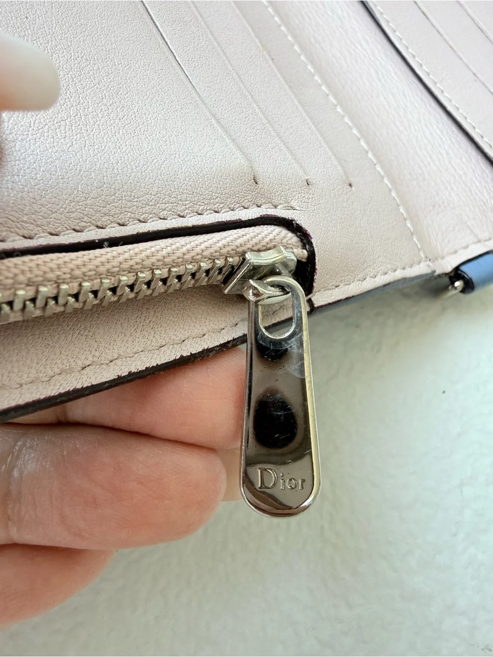 Christian Dior Diorissimo Blue Leather Long Wallet Silver DIOR Charm Authentic